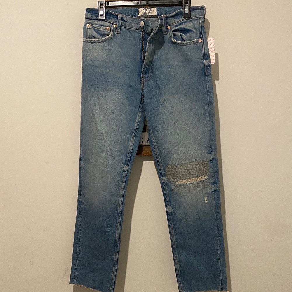 We The Free Distressed Blue Straight Jeans